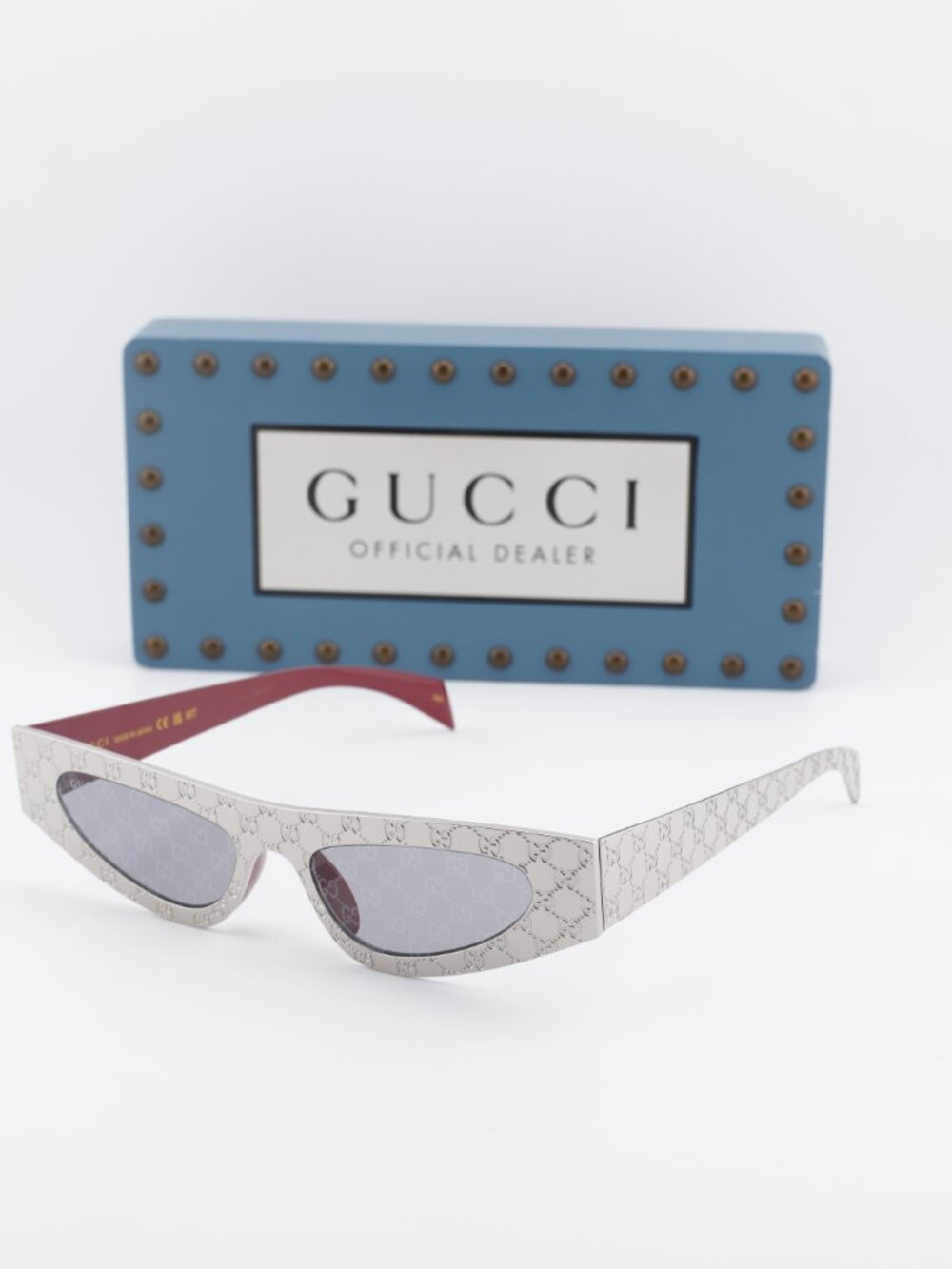 Gucci GG1916S 003 Cat Eye Sunglasses - Gold / Grey with GG Pattern